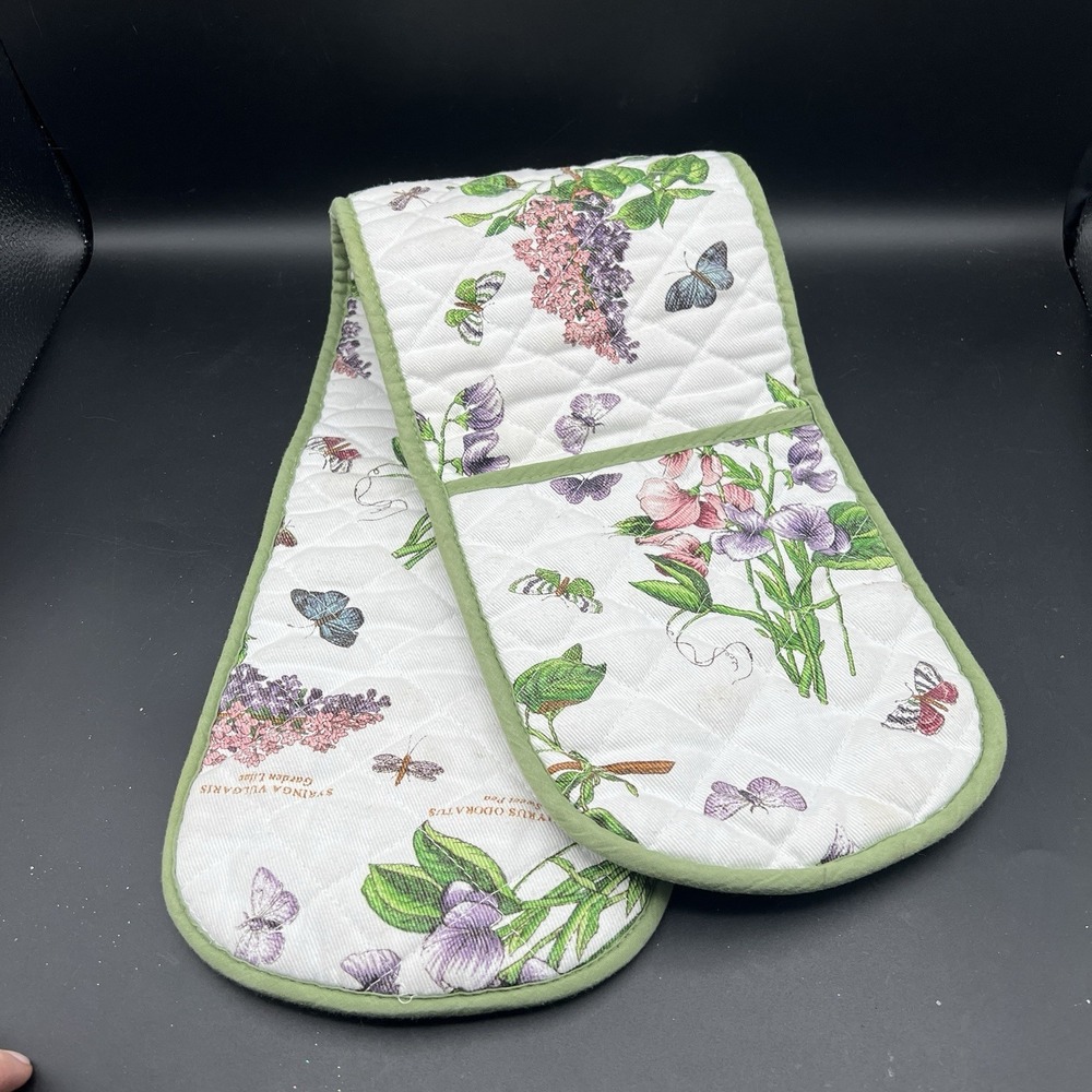 Portmeirion Botanic Garden Floral Cloth Oven HotPot Glove Mitt Towel 1988 Cotton